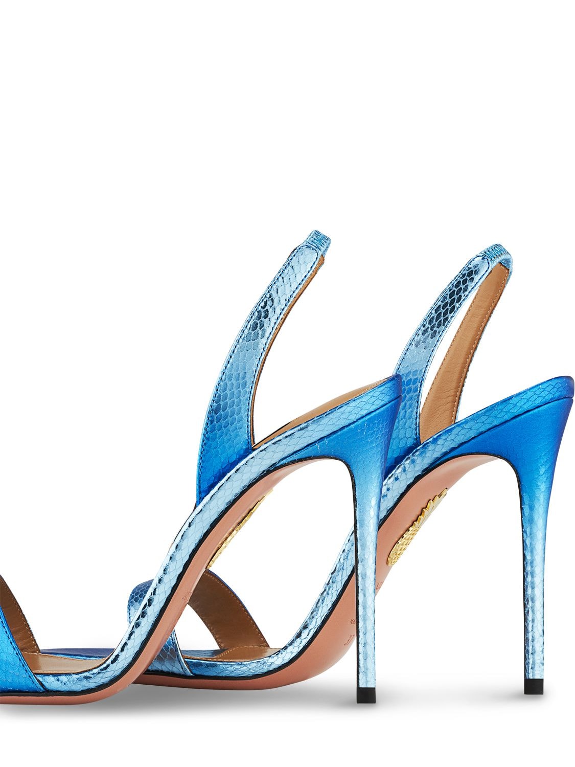 Shop Aquazzura 105mm So Nude Python Print Sandals In Silver,blue