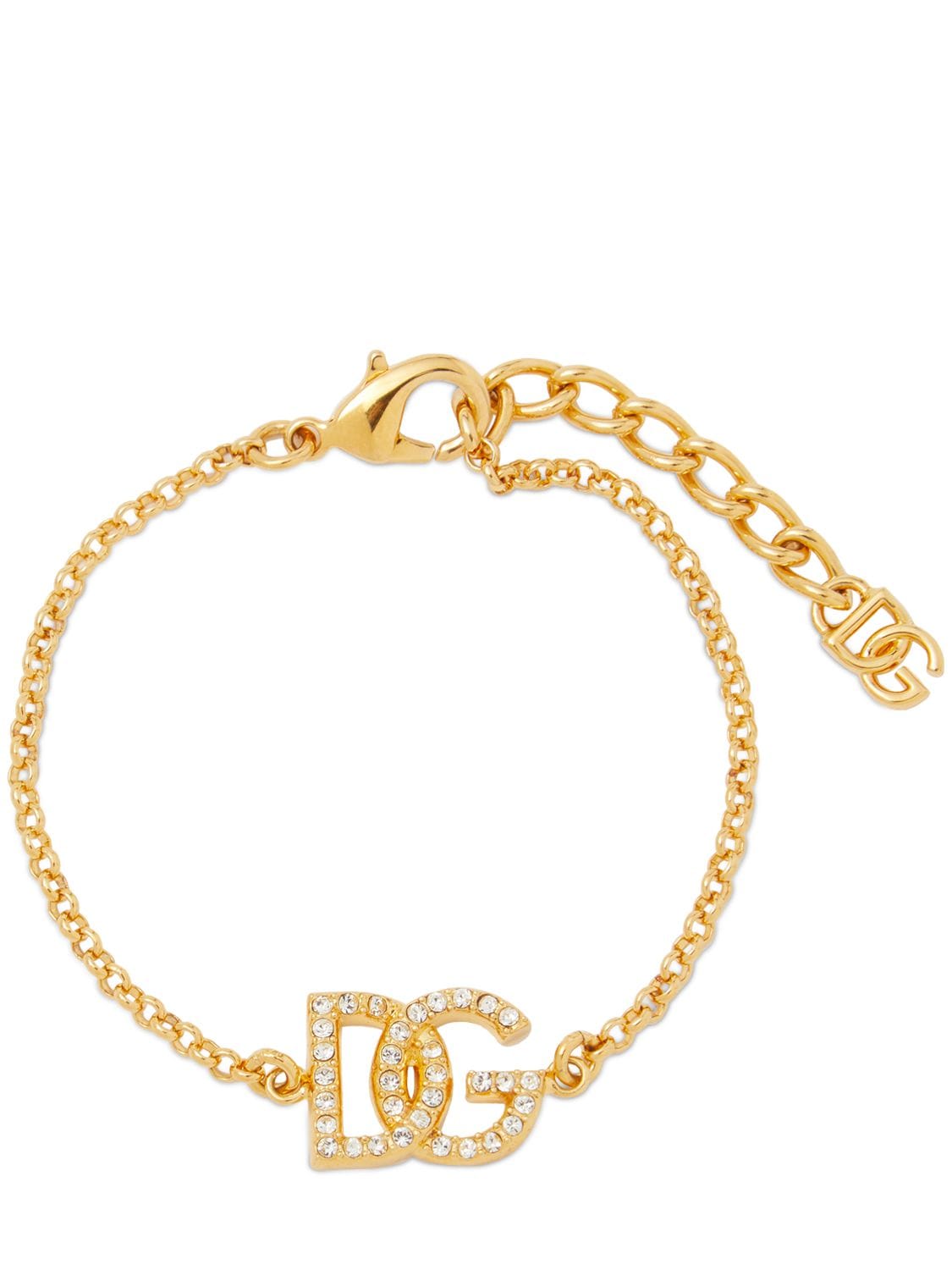Shop Dolce & Gabbana Dg Logo Crystal Chain Bracelet In Gold,crystal