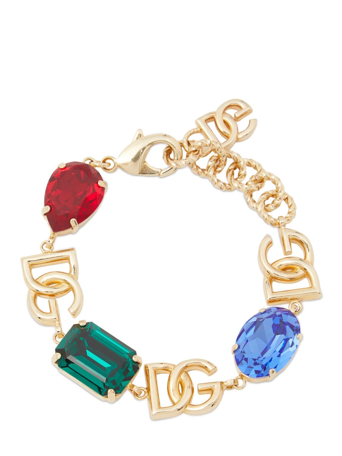 Shop Dolce & Gabbana Dg Logo Multicolor Crystal Bracelet In Gold,multi