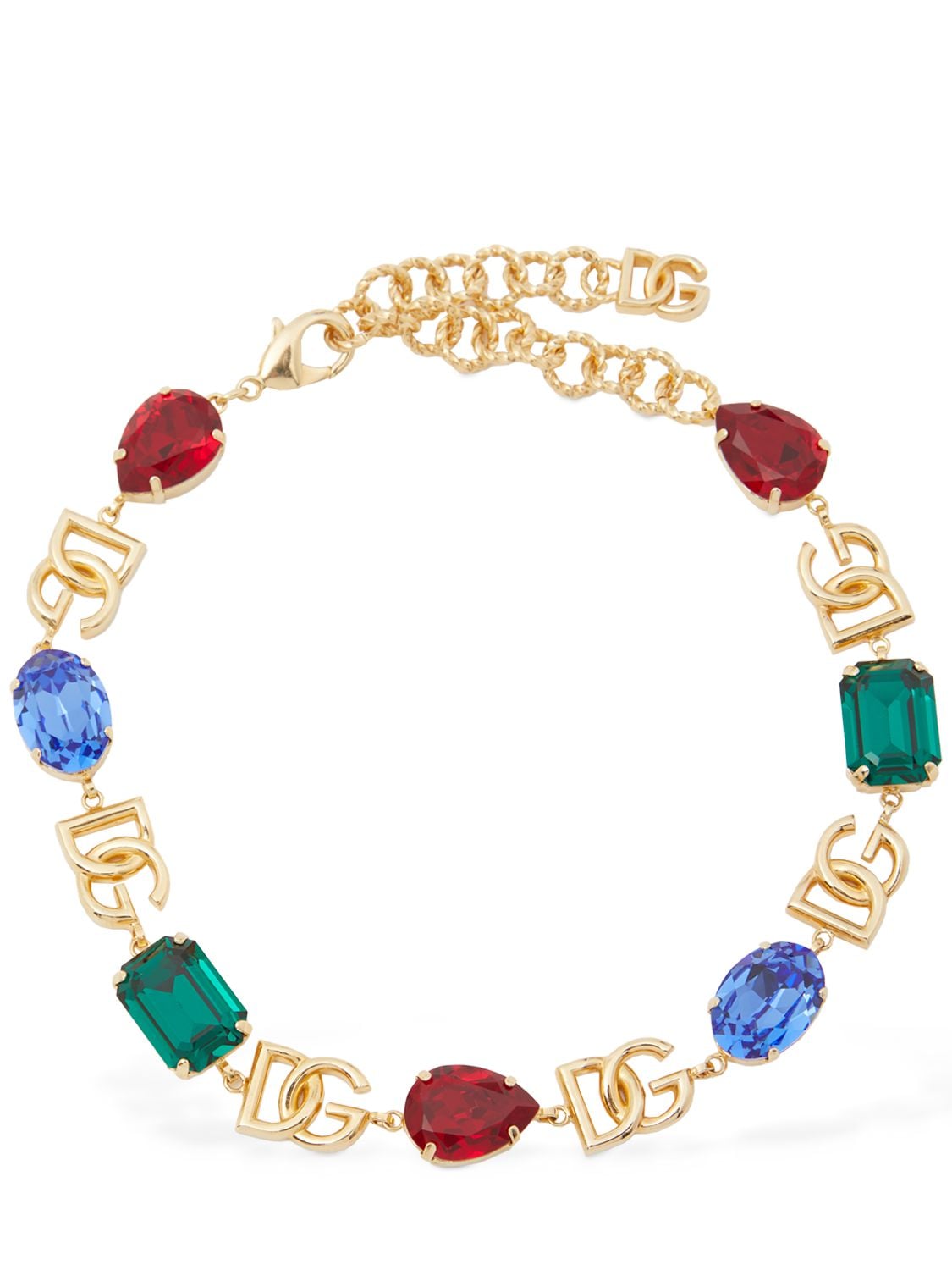 Shop Dolce & Gabbana Dg Logo Crystal Collar Necklace In Gold,multi