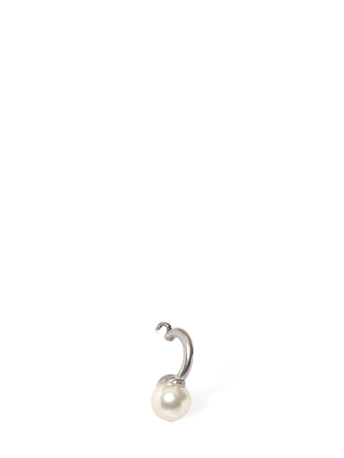 Saint Laurent Faux Pearl & Brass Mono Ear Cuff In Metallic