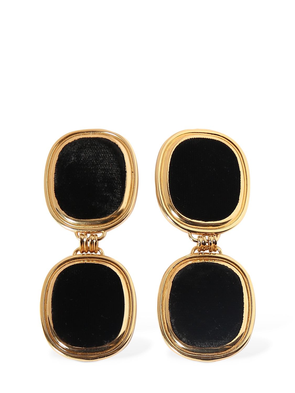 Saint Laurent Brass Twin Square Earrings In Gold,black