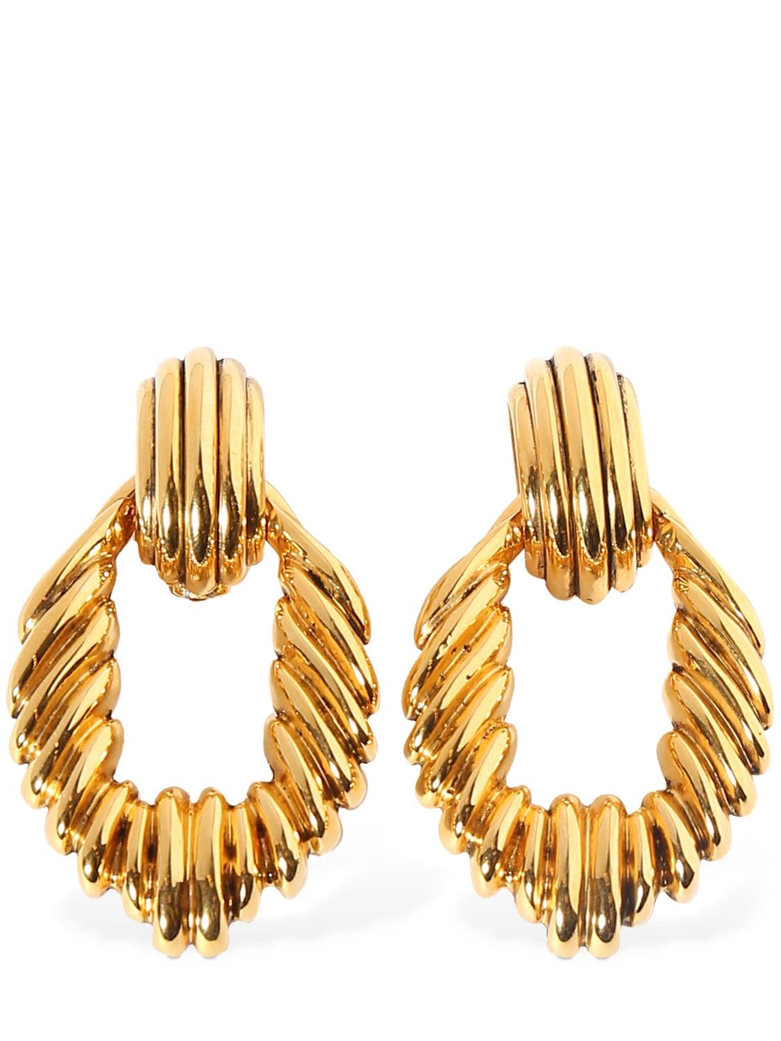 Saint Laurent Circle Link Vintage Brass Earrings In Gold