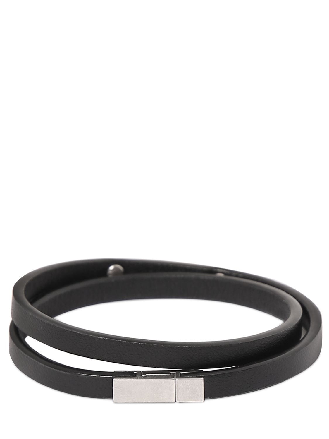 Saint Laurent Sl Double Wrap Leather Bracelet In 블랙