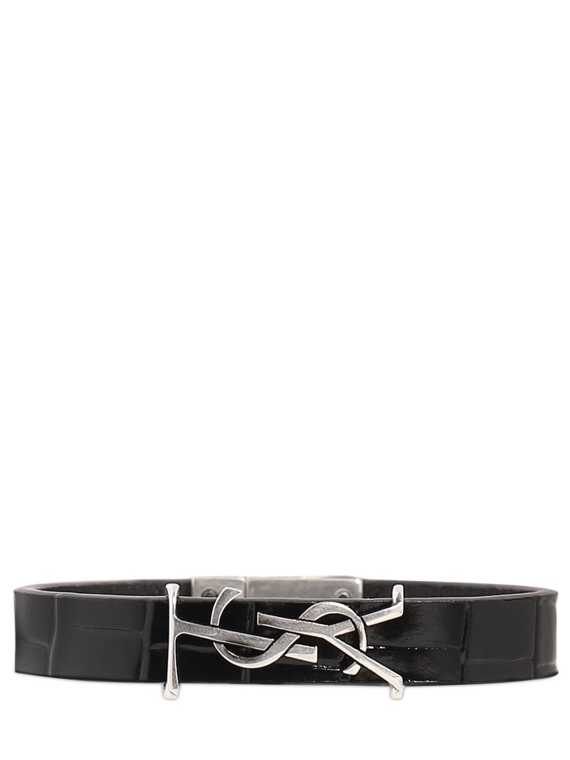 Saint Laurent Monogram Leather Wrap Bracelet In 블랙