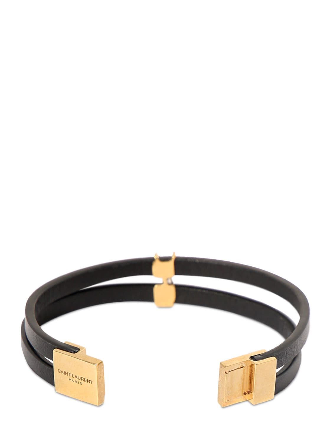 Shop Saint Laurent Cassandre Double-row Leather Bracelet In Black