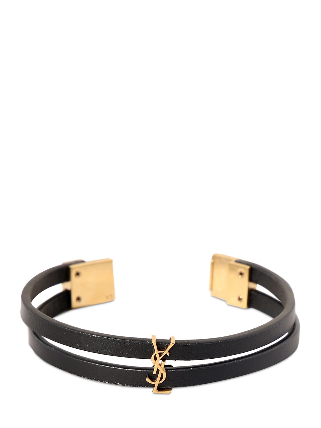 Saint Laurent Cassandre Double-row Leather Bracelet In Black