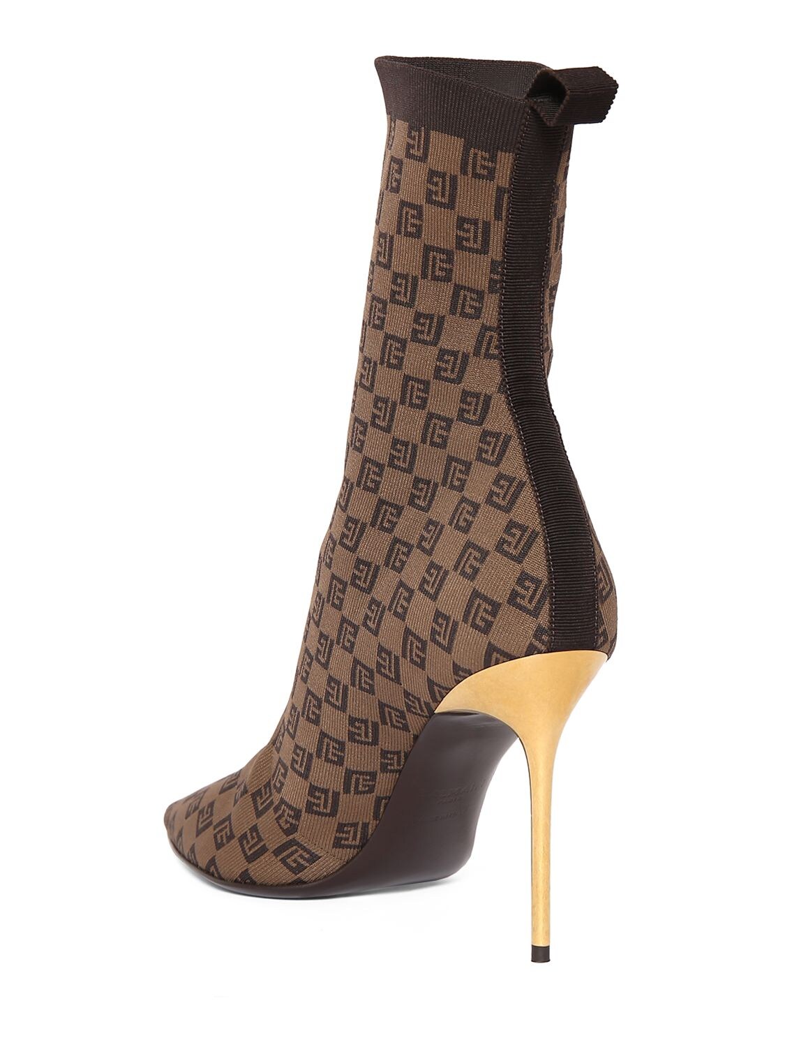Shop Balmain 105mm Knit Ankle Boots In Brown