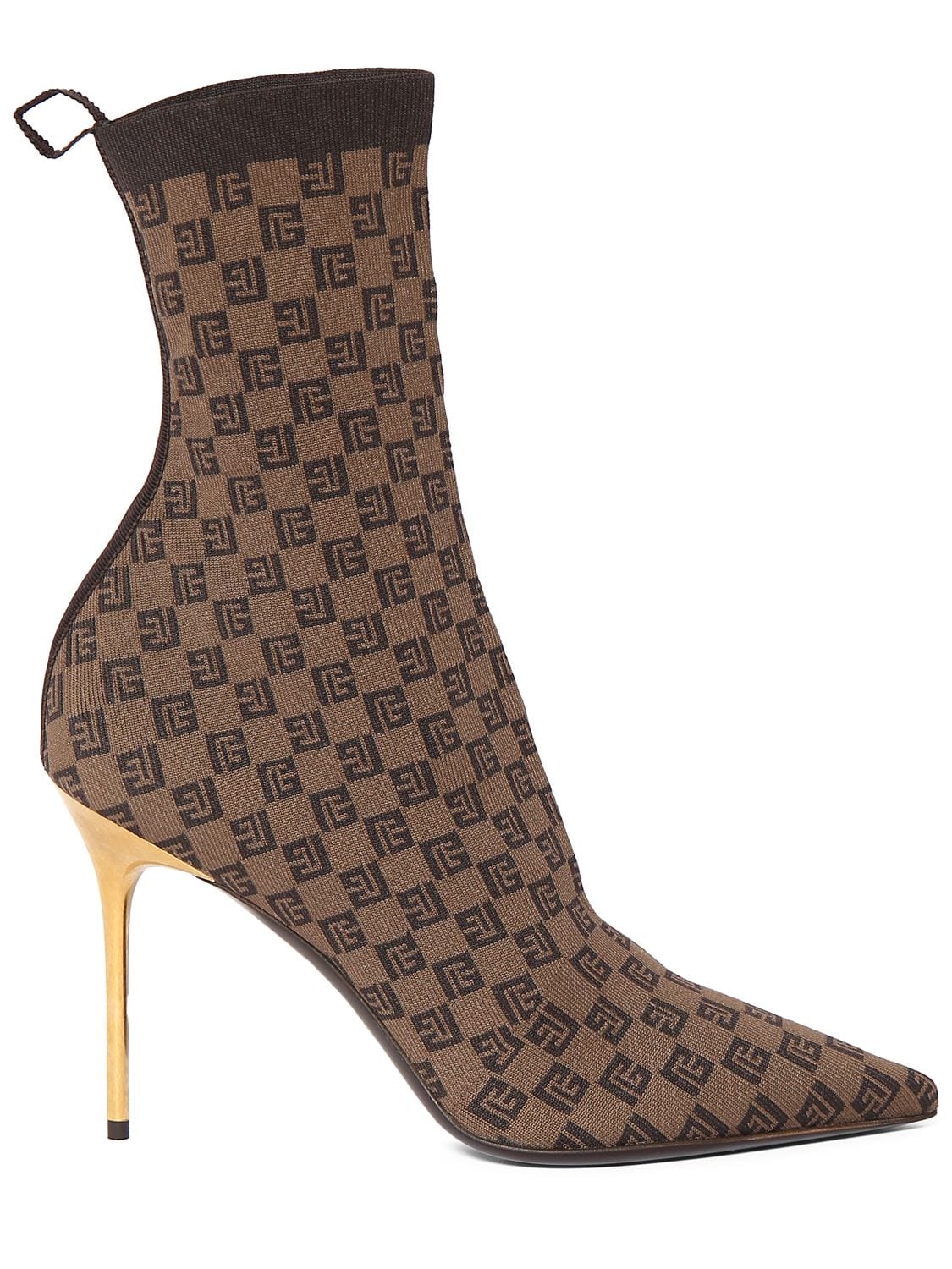 Balmain 105mm Knit Ankle Boots In Brown