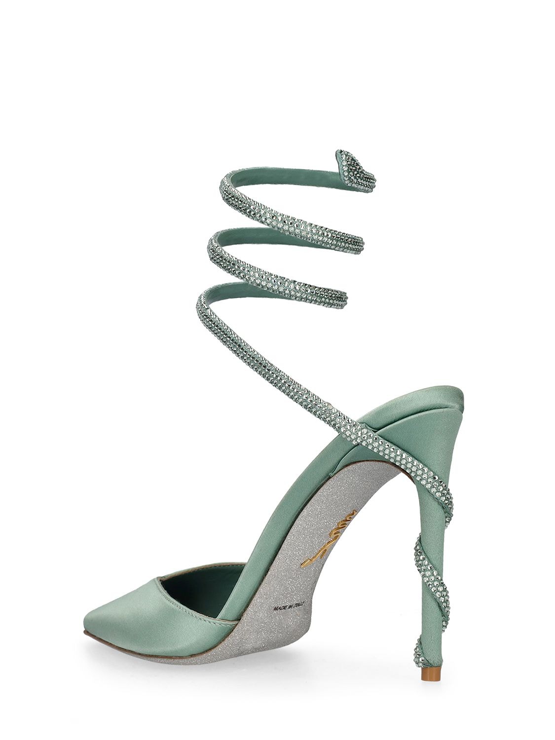 René Caovilla 105mm Embellished Satin Pumps In Light Green