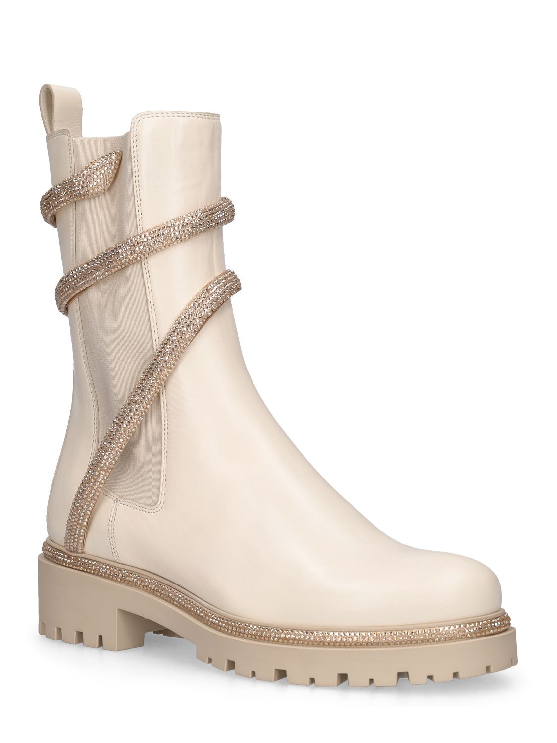 Shop René Caovilla 40mm Cleo Leather Chelsea Boots In Off White