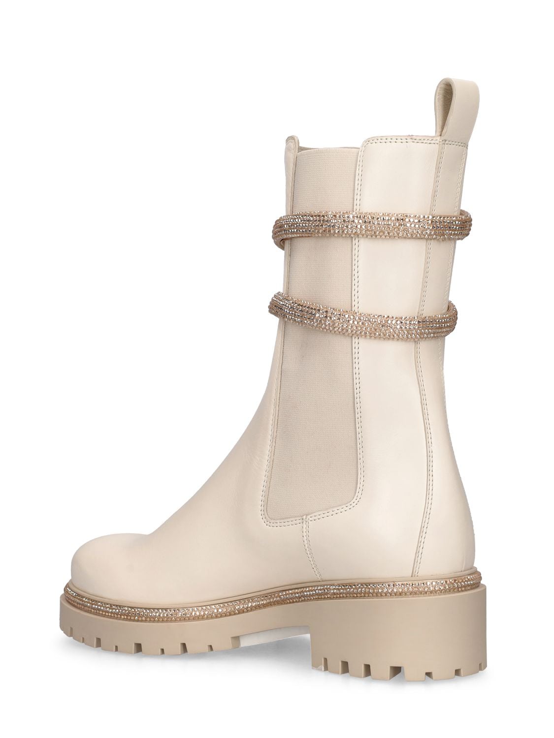 Shop René Caovilla 40mm Cleo Leather Chelsea Boots In Off White
