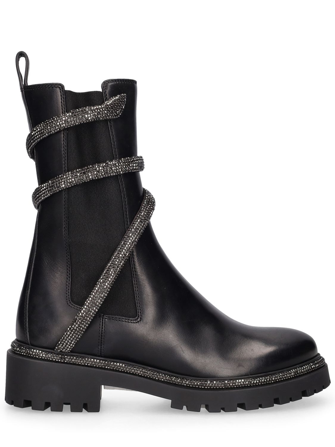 René Caovilla 40mm Embellished Leather Chelsea Boots In Black