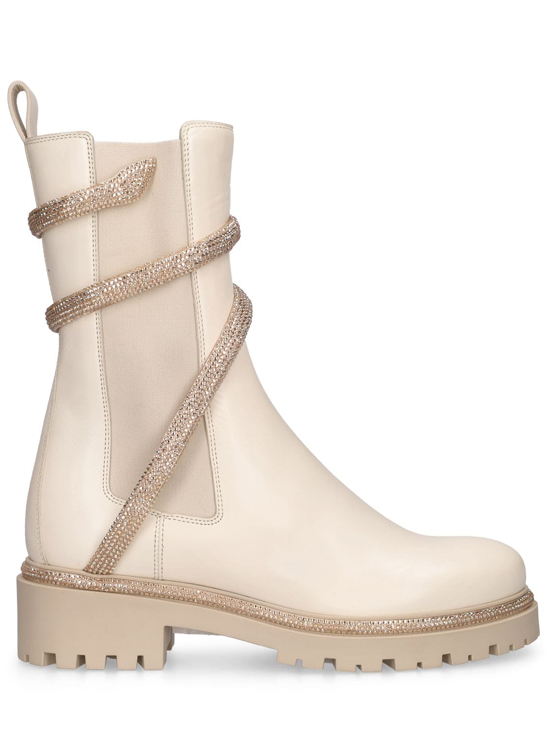 René Caovilla 25mm Embellished Leather Chelsea Boots In Off White