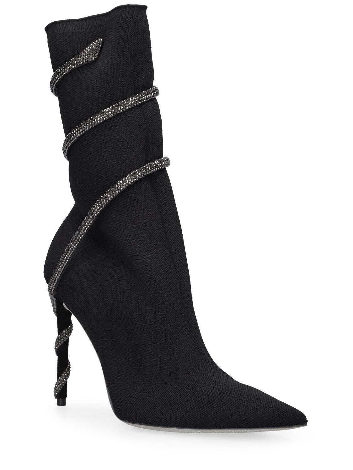 Shop René Caovilla 105mm Knit & Crystals Sock Boots In Black