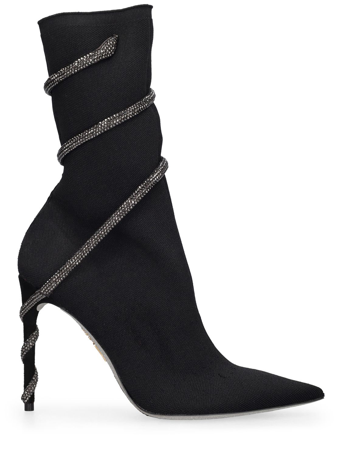 René Caovilla 105mm Knit & Crystals Sock Boots In Black