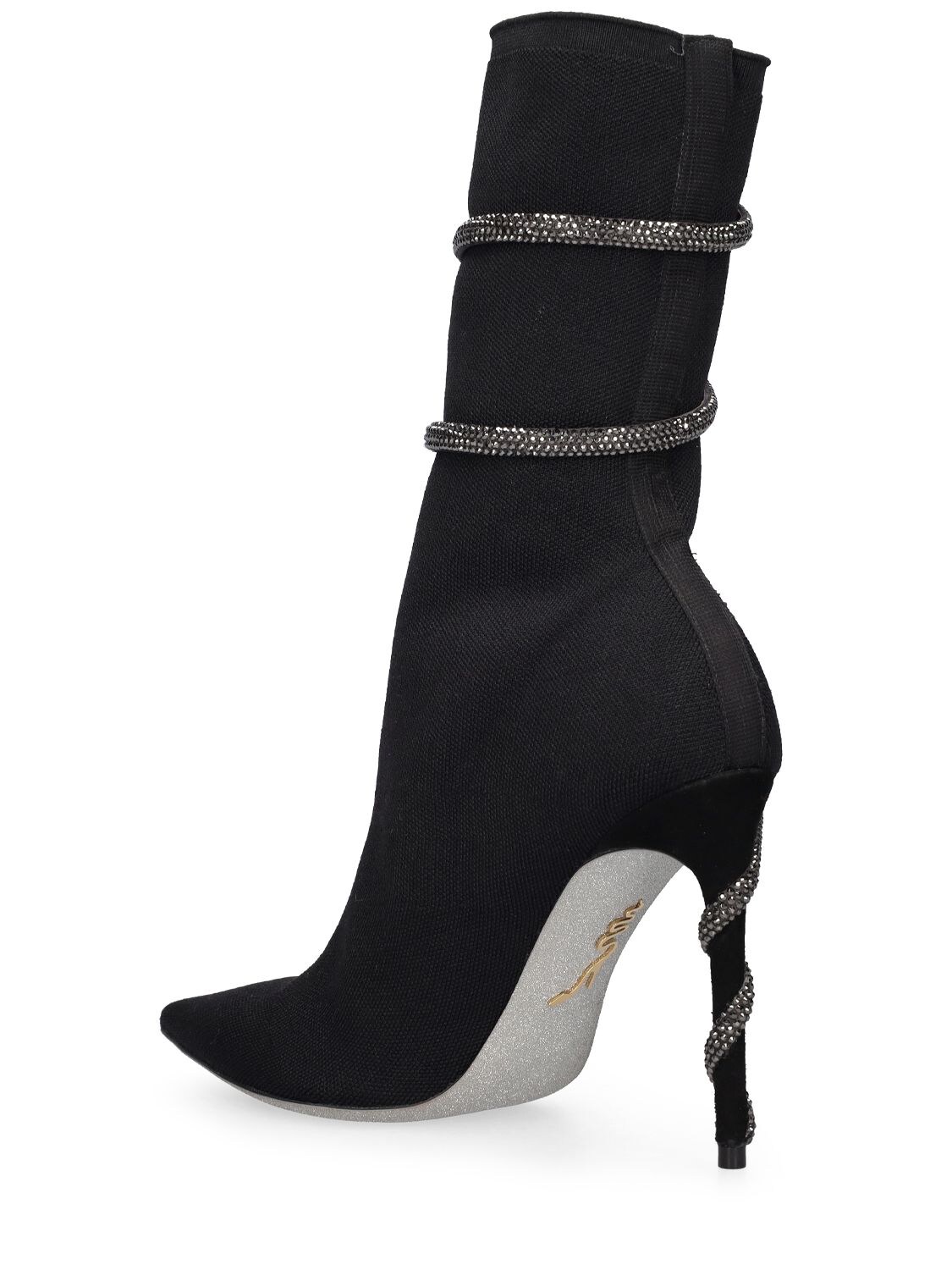 Shop René Caovilla 105mm Knit & Crystals Sock Boots In Black