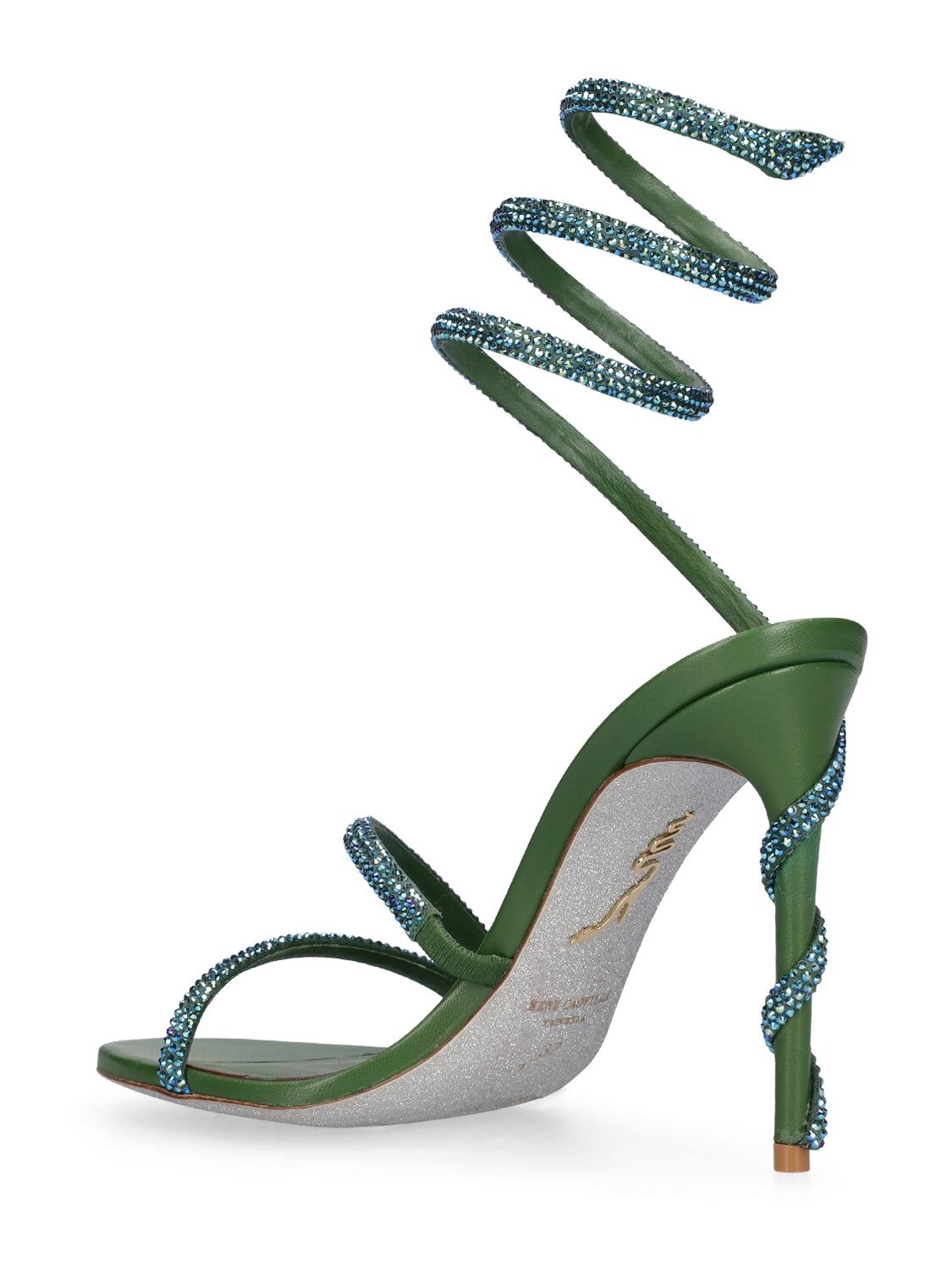 Shop René Caovilla 105mm Margot Satin & Crystal Sandals In Green