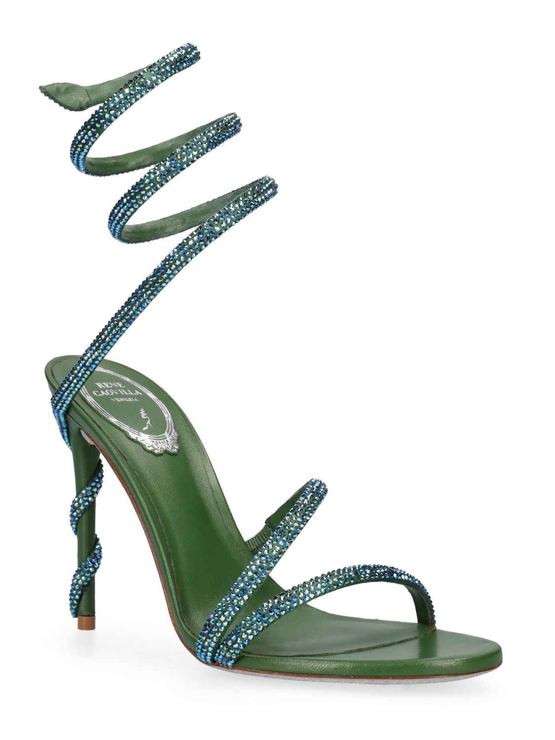 Shop René Caovilla 105mm Margot Satin & Crystal Sandals In Green