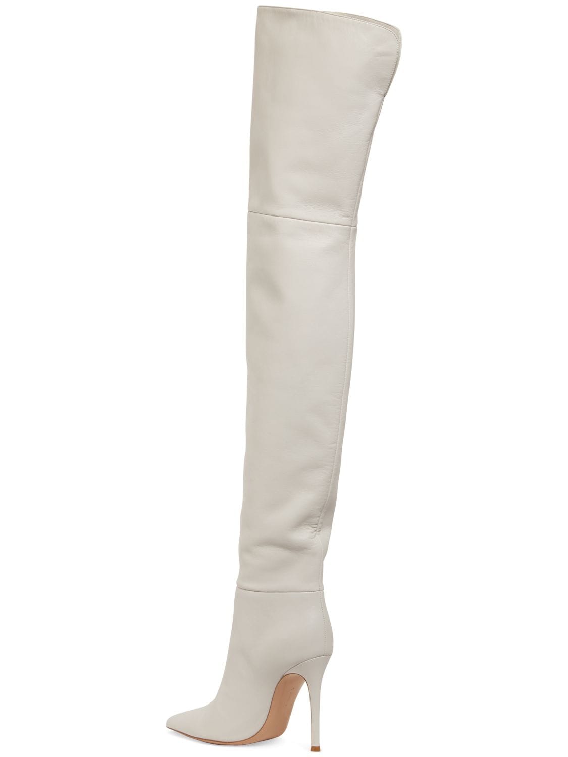Shop Gianvito Rossi 105mm Joy Cuissard Leather Boots In Offwhite