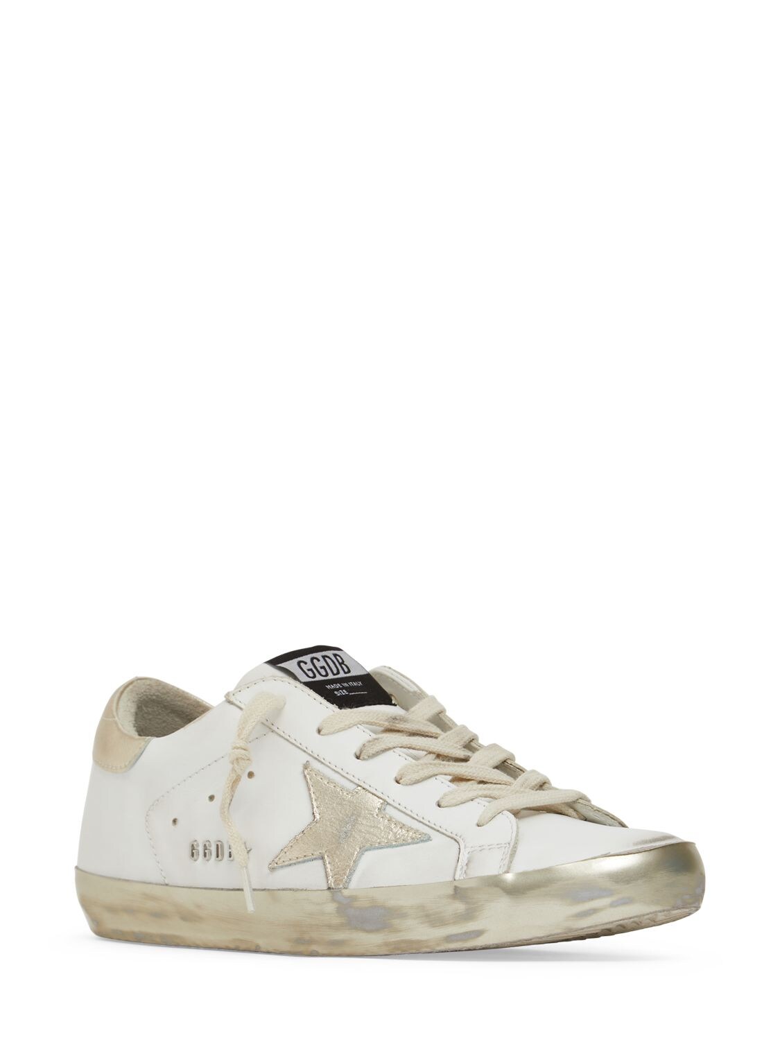 Shop Golden Goose 20mm Super-star Leather Sneakers In White,gold