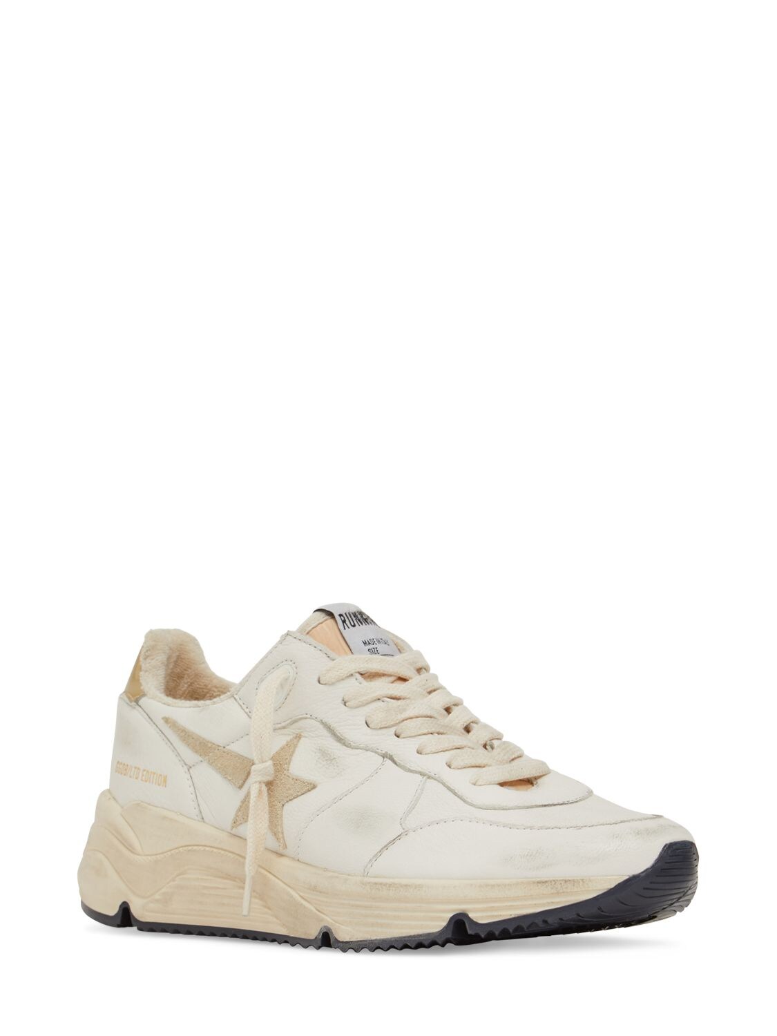 Shop Golden Goose 30mm Running Leather Sneakers In White,beige