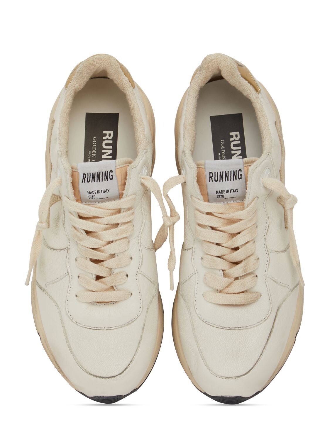 Shop Golden Goose 30mm Running Leather Sneakers In White,beige