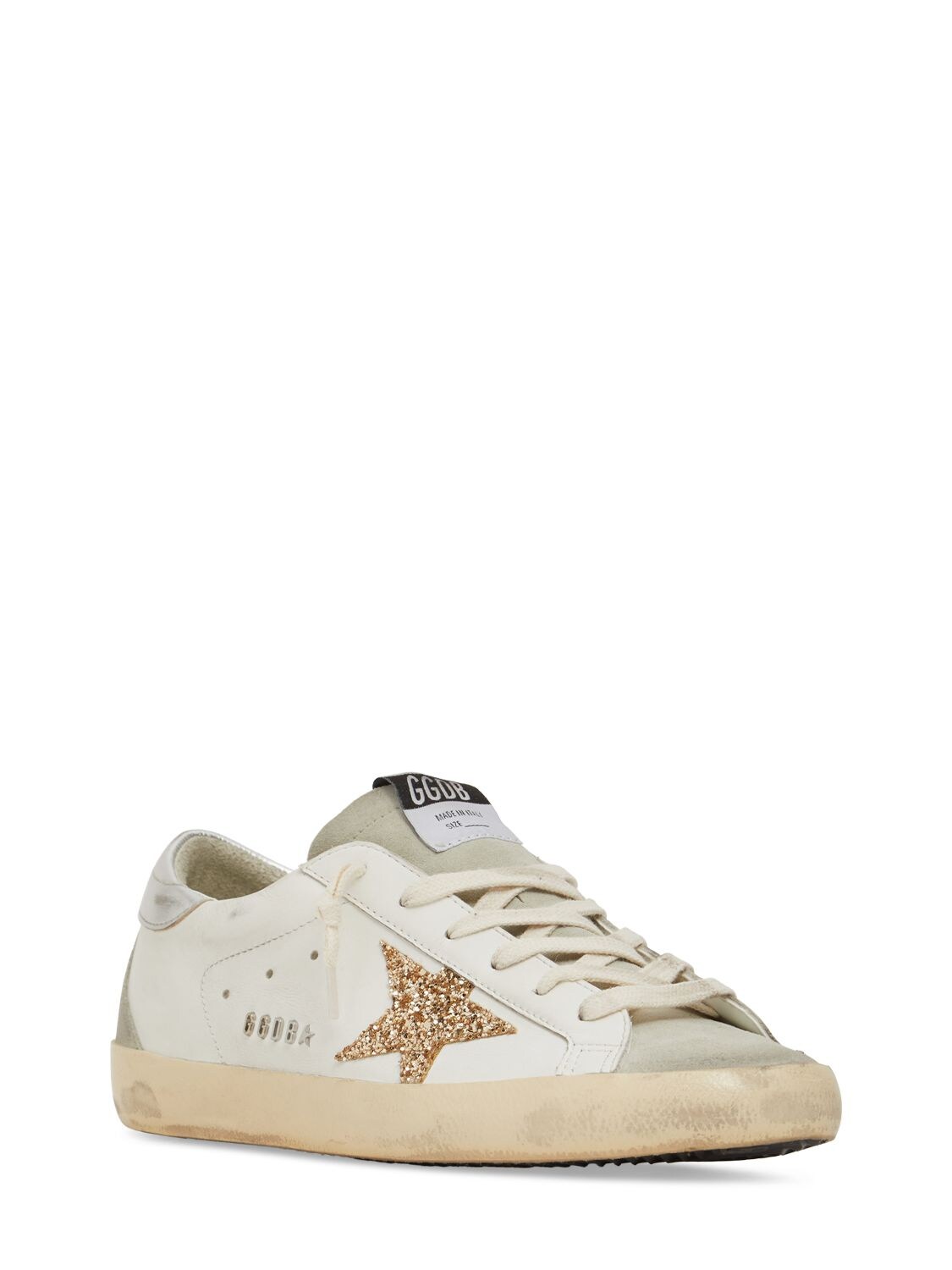 Shop Golden Goose 20mm Super-star Leather Sneakers In White,silver