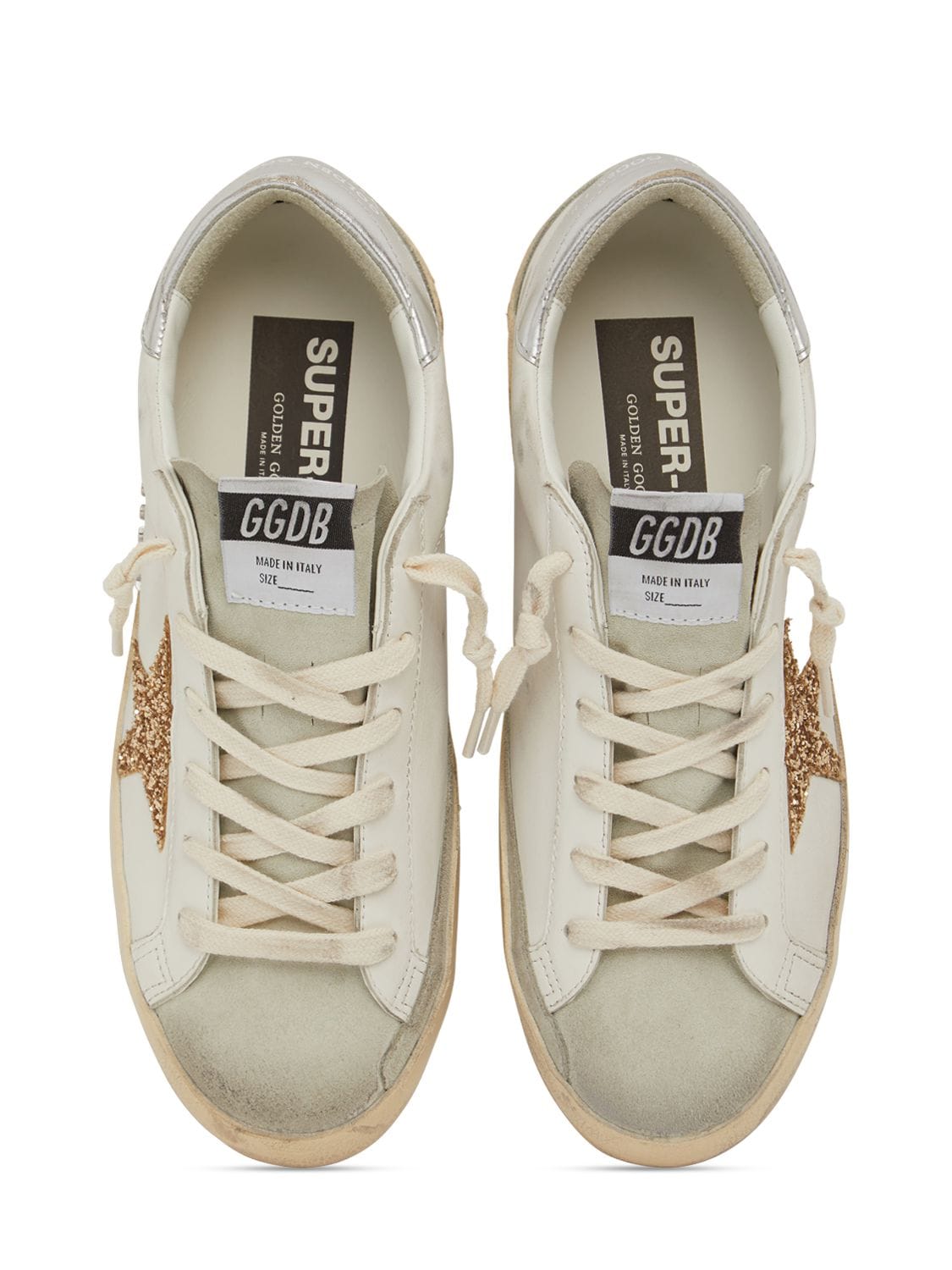 Shop Golden Goose 20mm Super-star Leather Sneakers In White,silver