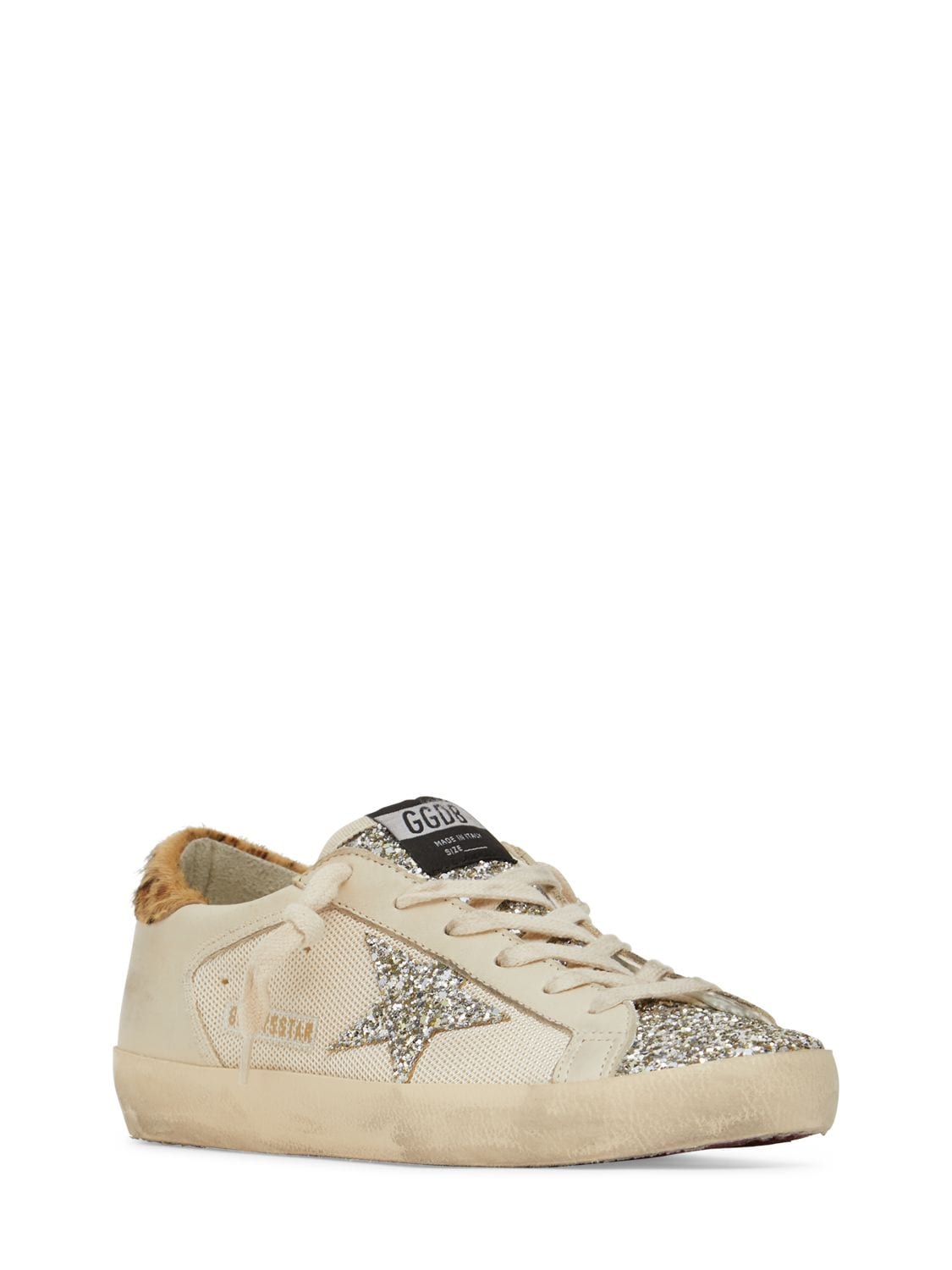 Shop Golden Goose 20mm Super-star Mesh & Leather Sneakers In Beige,gold