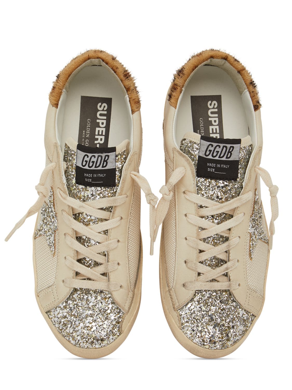 Shop Golden Goose 20mm Super-star Mesh & Leather Sneakers In Beige,gold