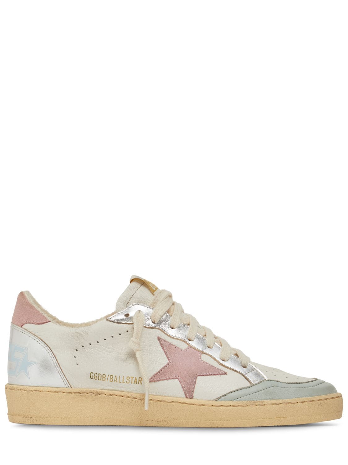 Golden Goose 20mm Ball Star Leather Sneakers In White,silver