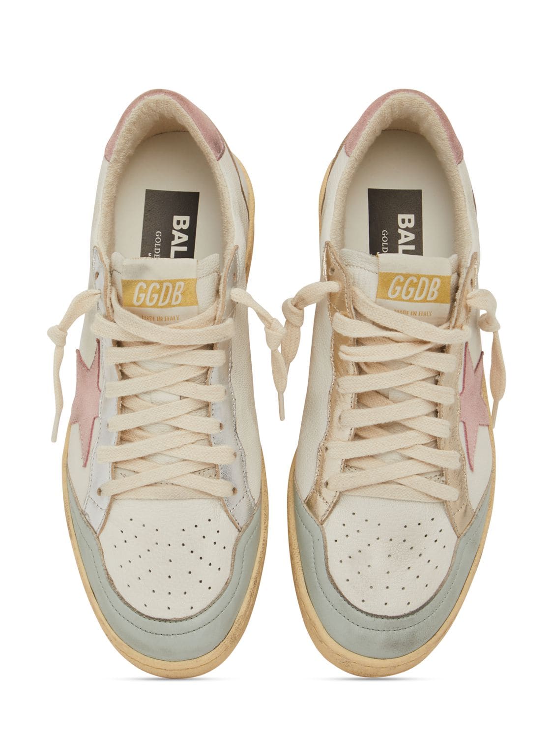 Shop Golden Goose 20mm Ball Star Leather Sneakers In White,silver