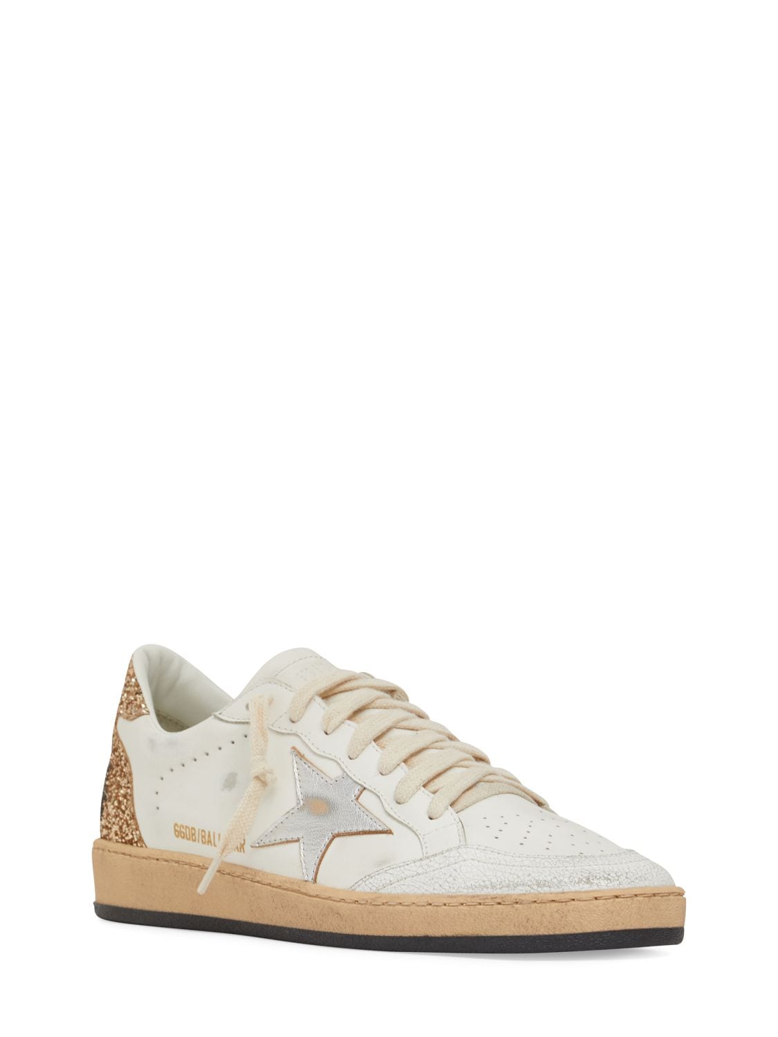 Shop Golden Goose 20mm Ball Star Leather Sneakers In White,gold