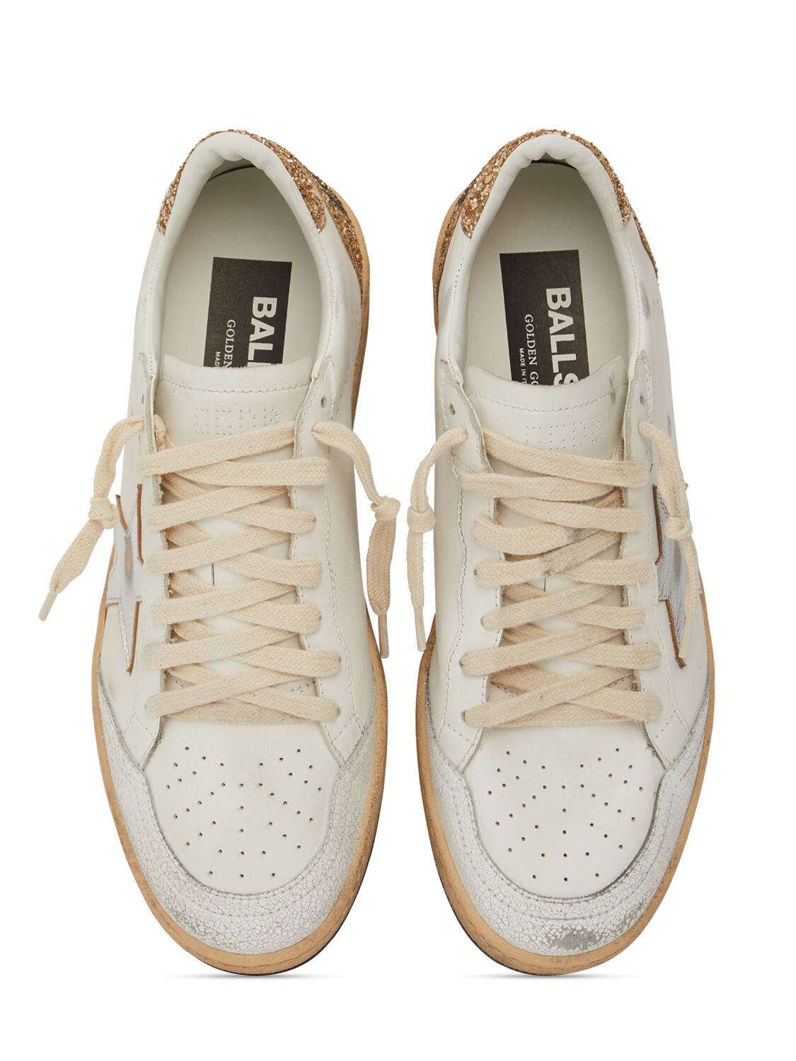 Shop Golden Goose 20mm Ball Star Leather Sneakers In White,gold