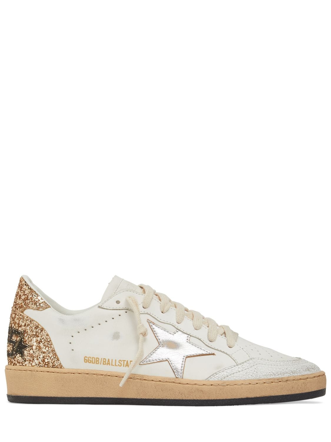 Golden Goose 20mm Ball Star Leather Sneakers In White,gold