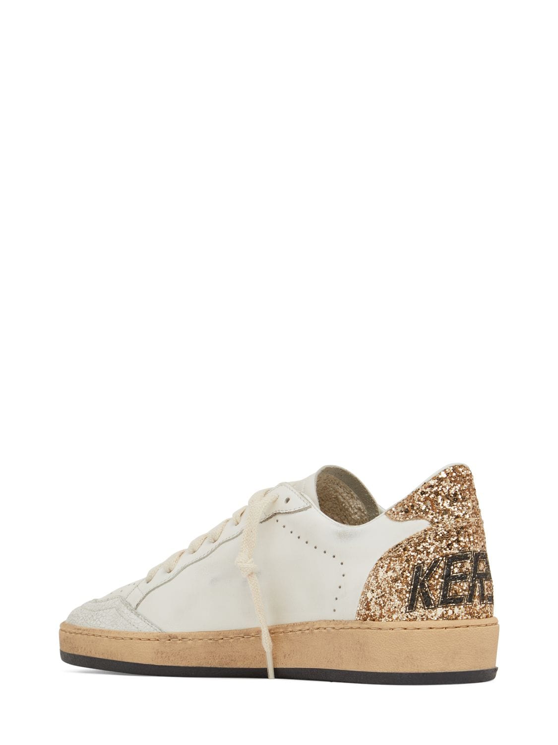 Shop Golden Goose 20mm Ball Star Leather Sneakers In White,gold