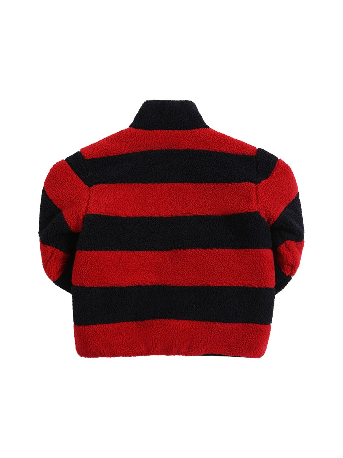 Shop Marni Junior Striped Teddy Jacket W/logo Patch In Black,red