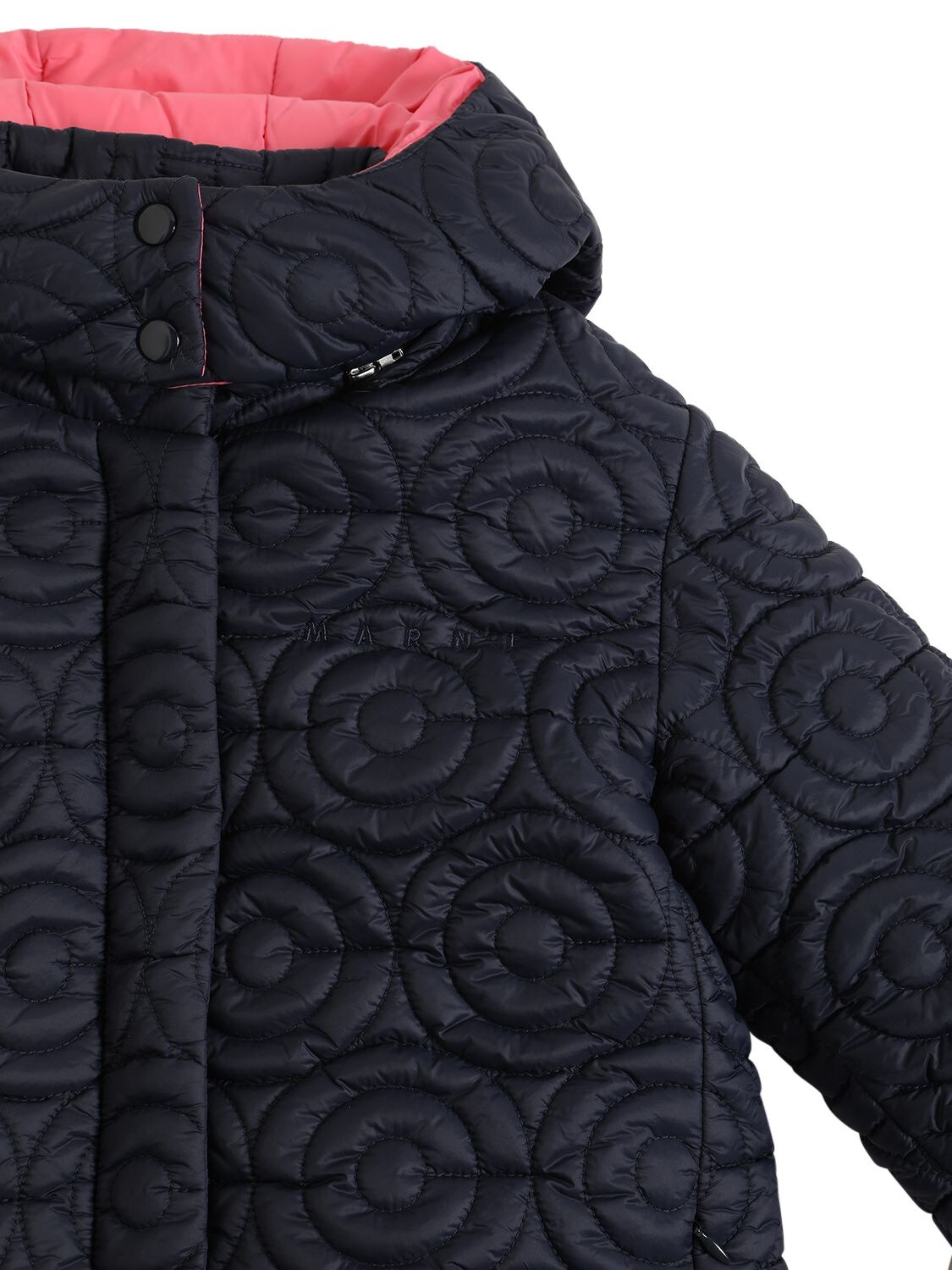 Shop Marni Junior Quilted Nylon Puffer Coat In Navy