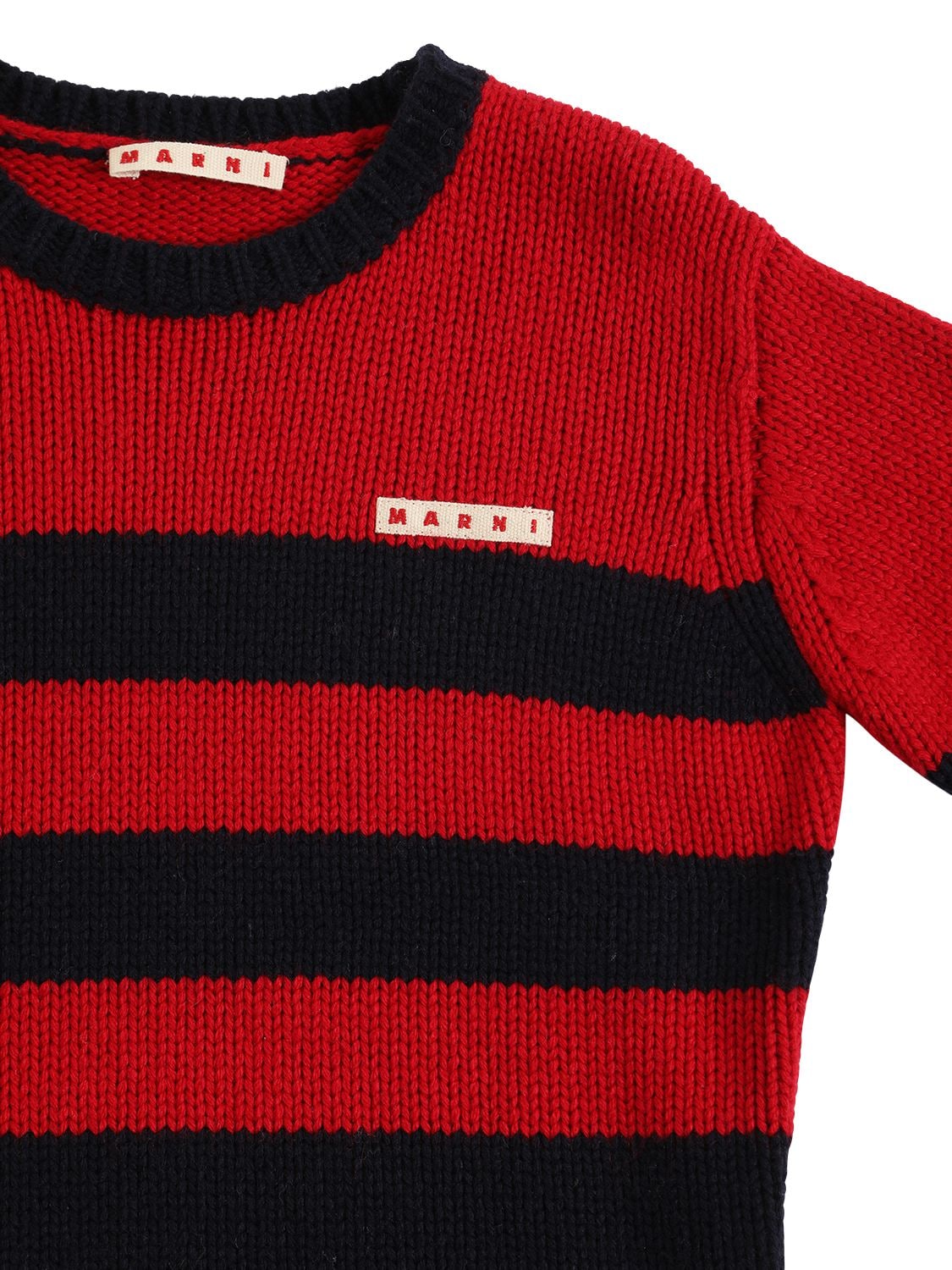 Shop Marni Junior Striped Viscose Blend Sweater In Red,black