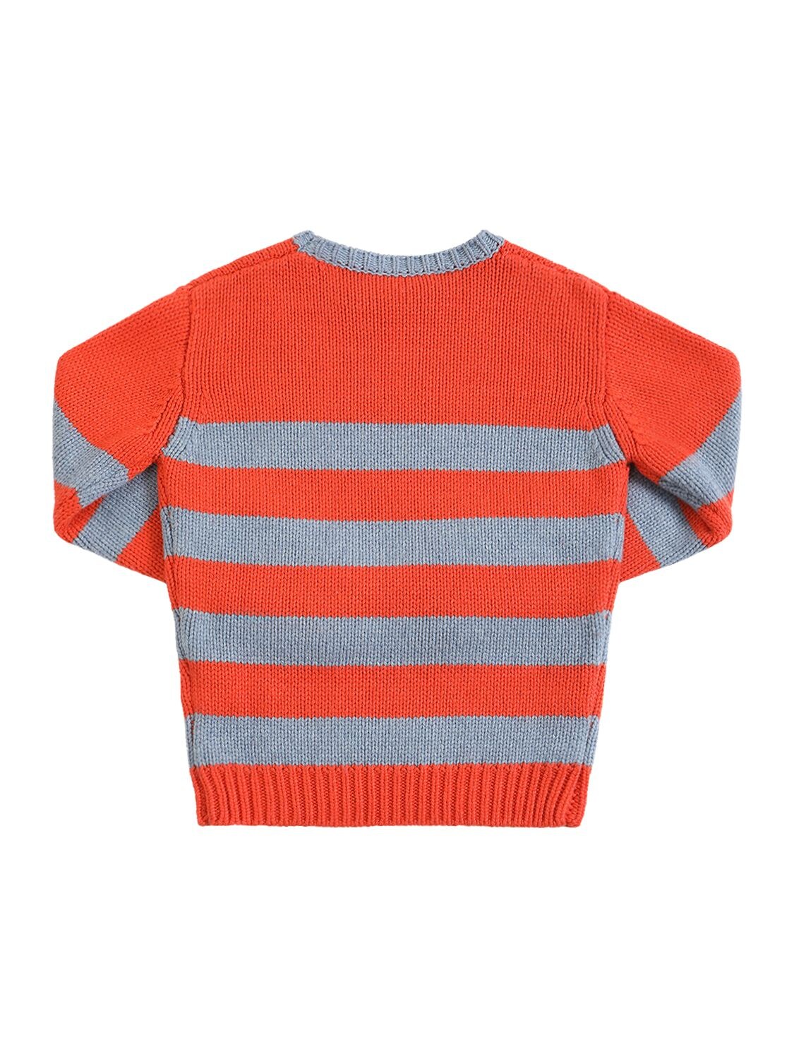 Shop Marni Junior Striped Viscose Blend Sweater In Orange,blue