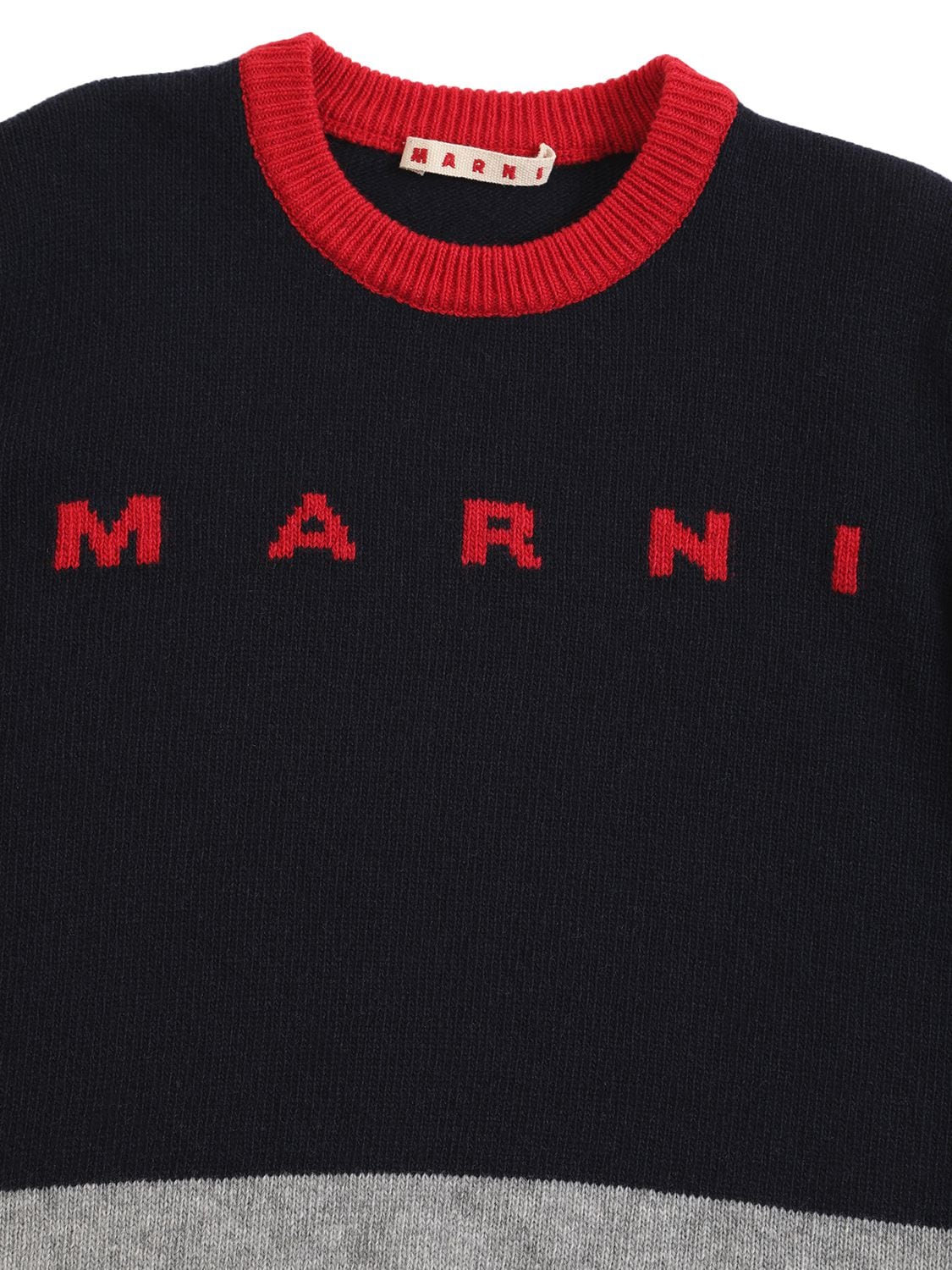Shop Marni Junior Color Block Wool Blend Sweater W/logo In Black,grey