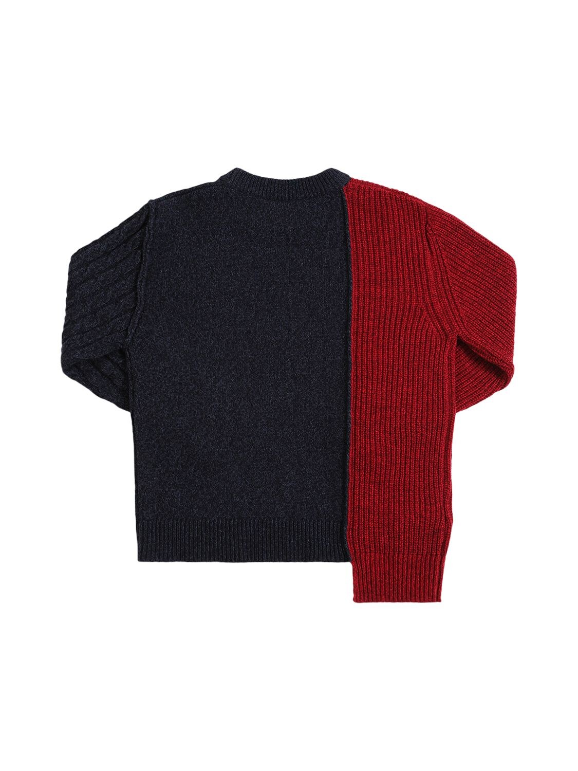 Shop Marni Junior Color Block Wool Blend Sweater W/logo In Navy,red