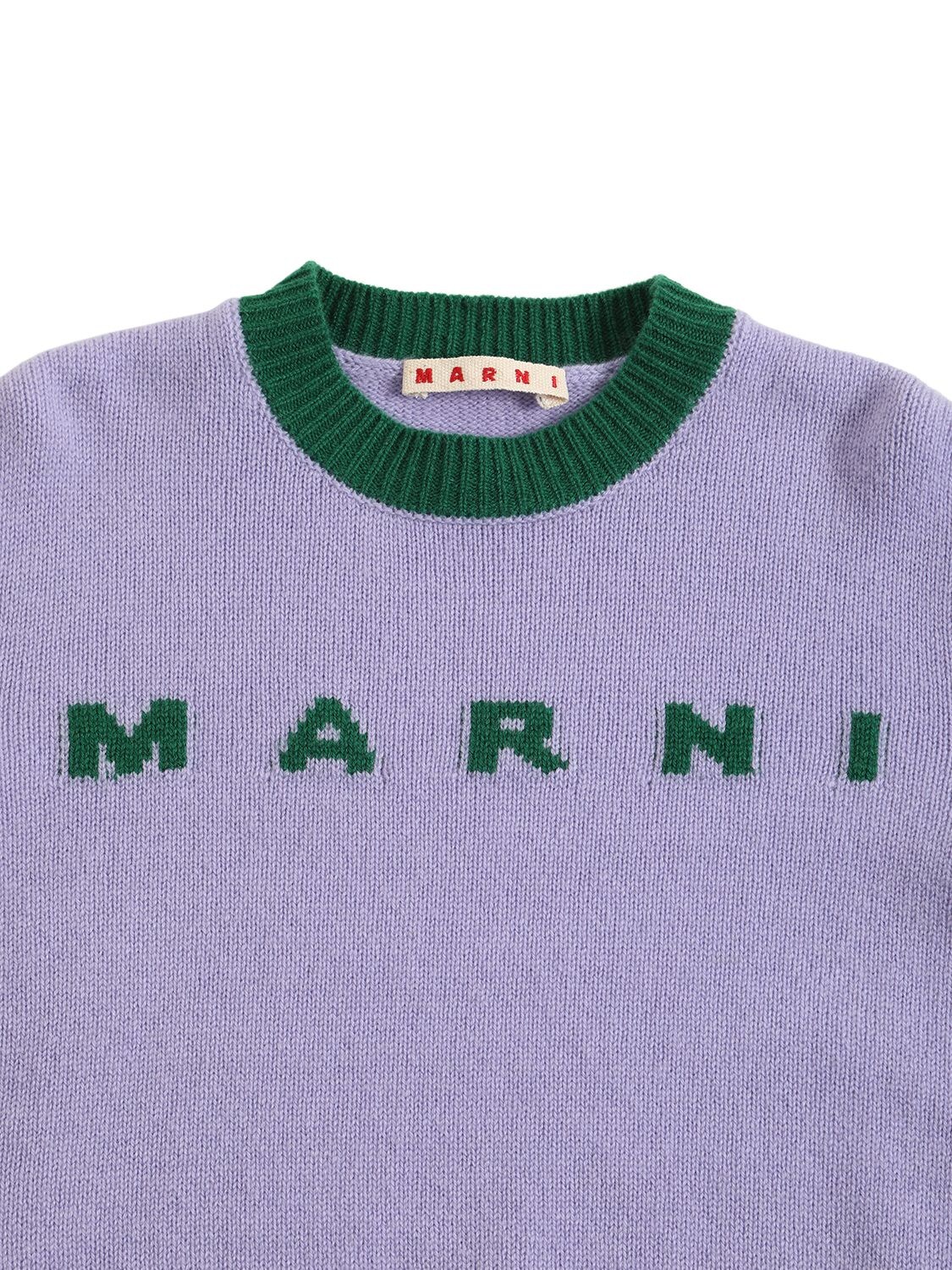 Shop Marni Junior Intarsia Logo Wool & Cashmere Sweater In Purple,green