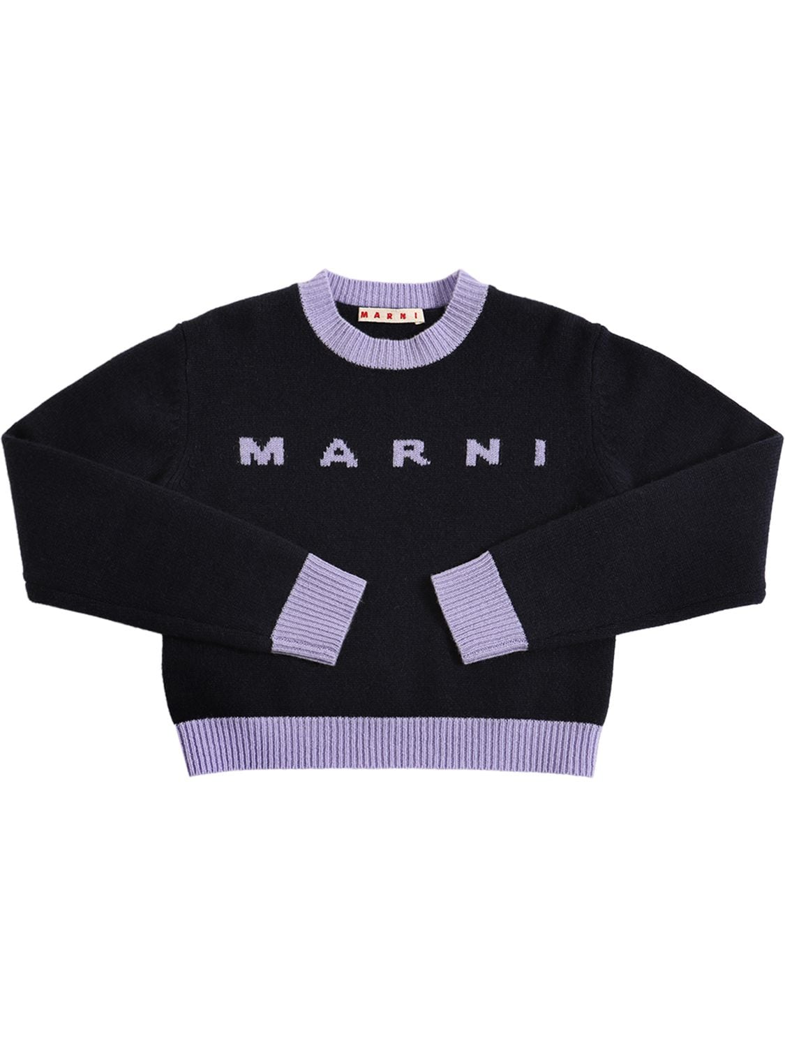Marni Junior Kids' Intarsia Logo Wool & Cashmere Sweater In Black,purple