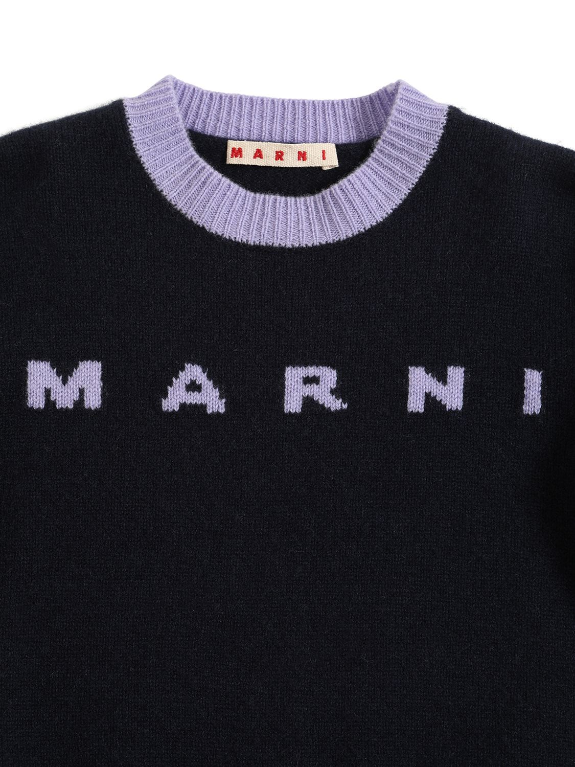 Shop Marni Junior Intarsia Logo Wool & Cashmere Sweater In Black,purple