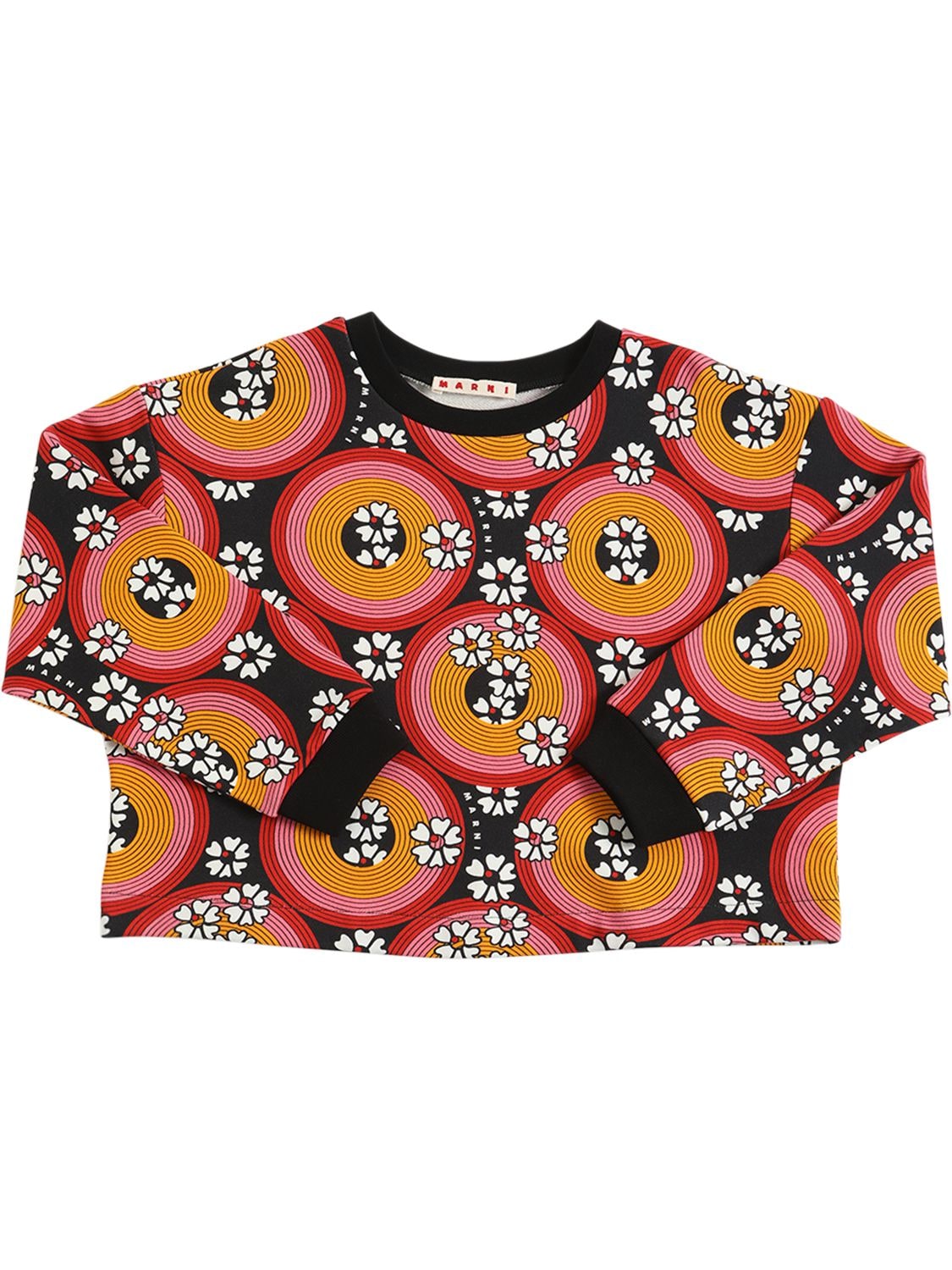 Marni Junior Kids' Printed Cotton Cropped Sweatshirt In Multicolor