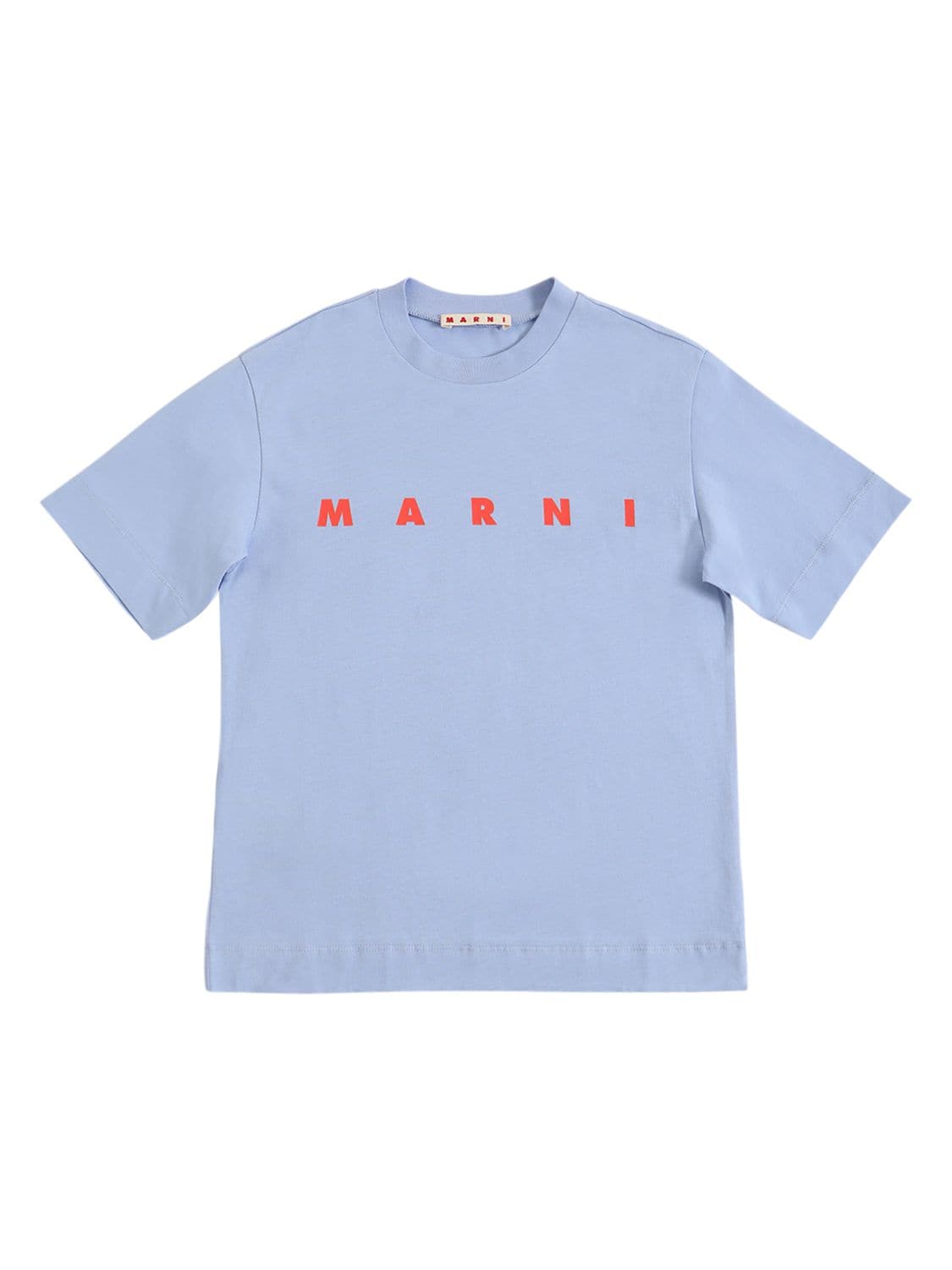 Marni Junior Kids' Logo Print Cotton Jersey S/s T-shirt In Light Blue