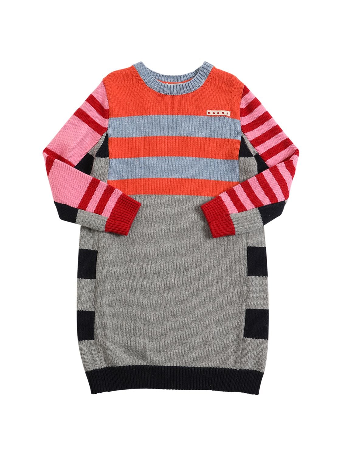 Marni Junior Kids' Color Block Viscose Blend Knit Dress In Multicolor
