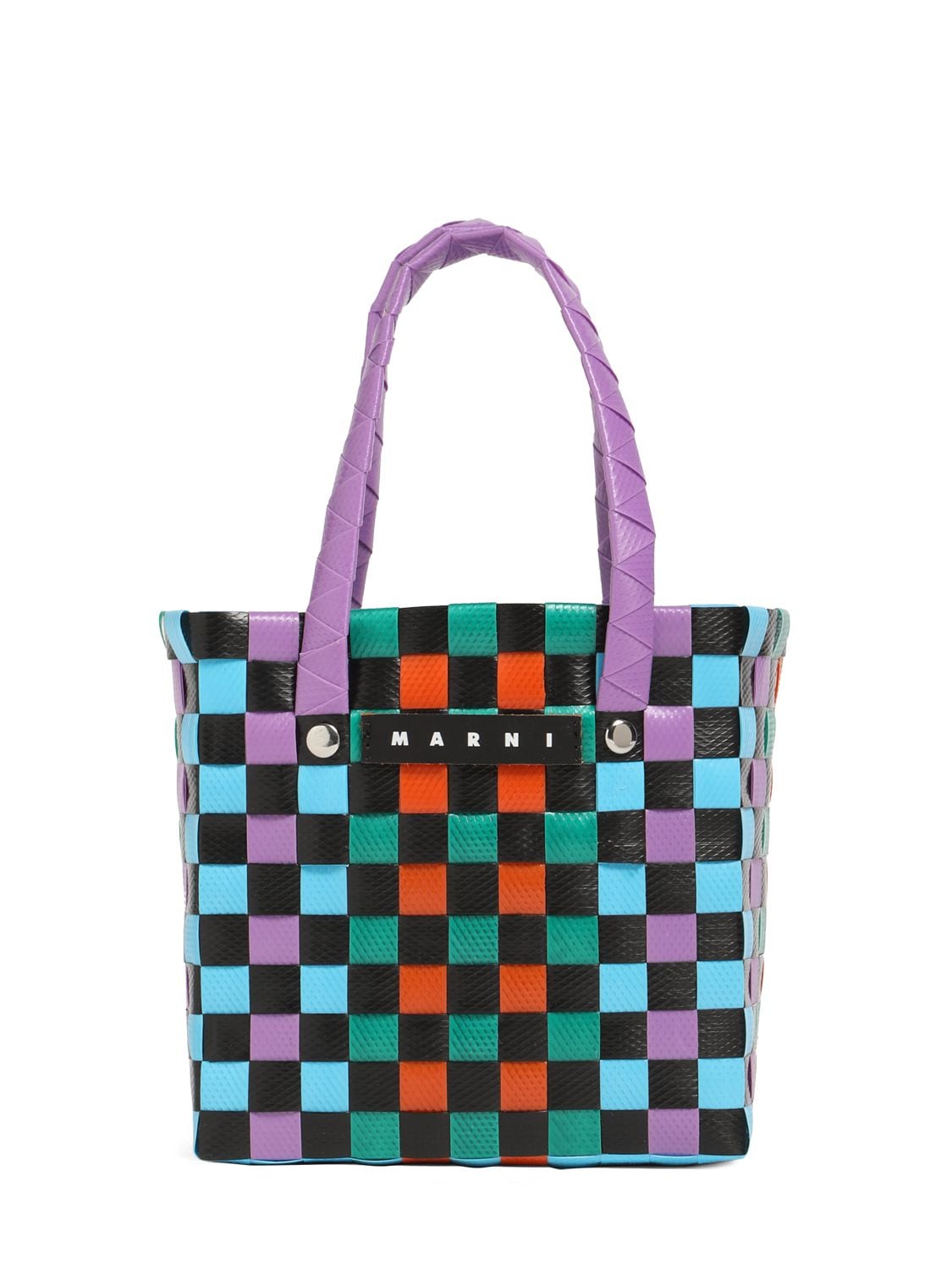 Marni Junior Kids' Color Block Woven Basket Bag W/ Logo In Multicolor